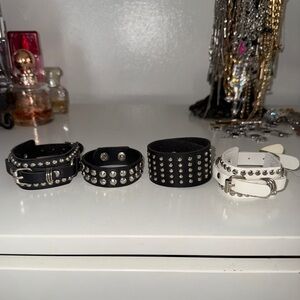 Studded Leather Cuff Bracelet Bundle